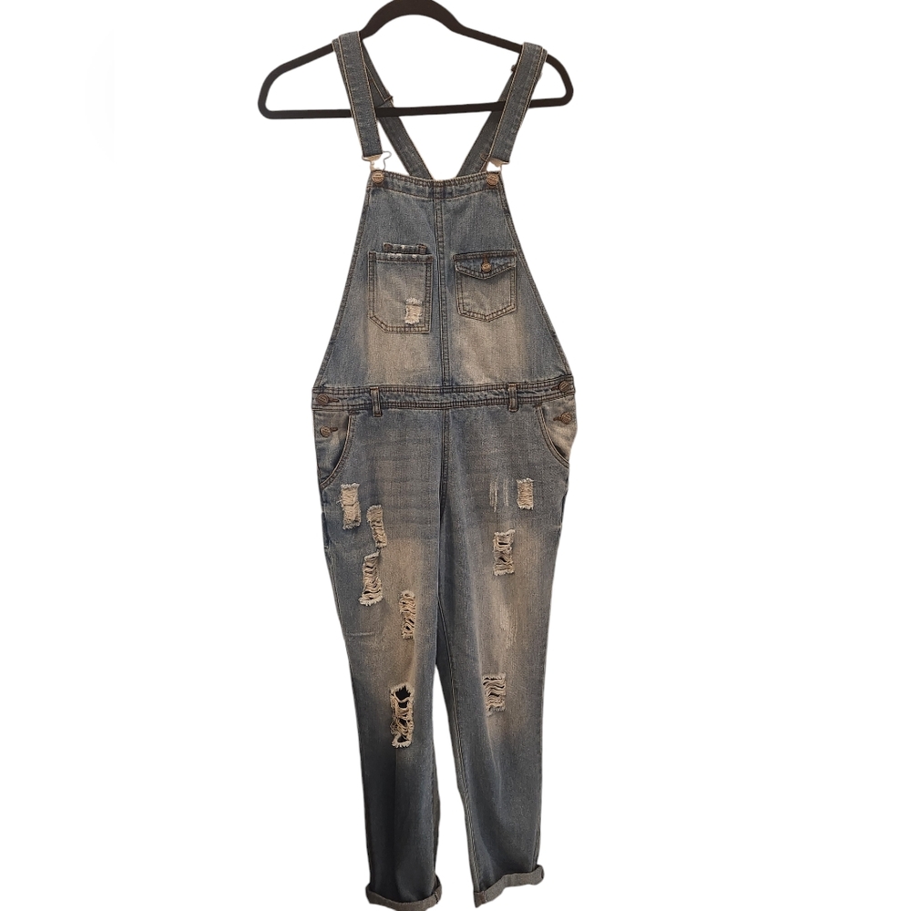 ci sono womens distressed denim overalls size Small Country Punk- I64